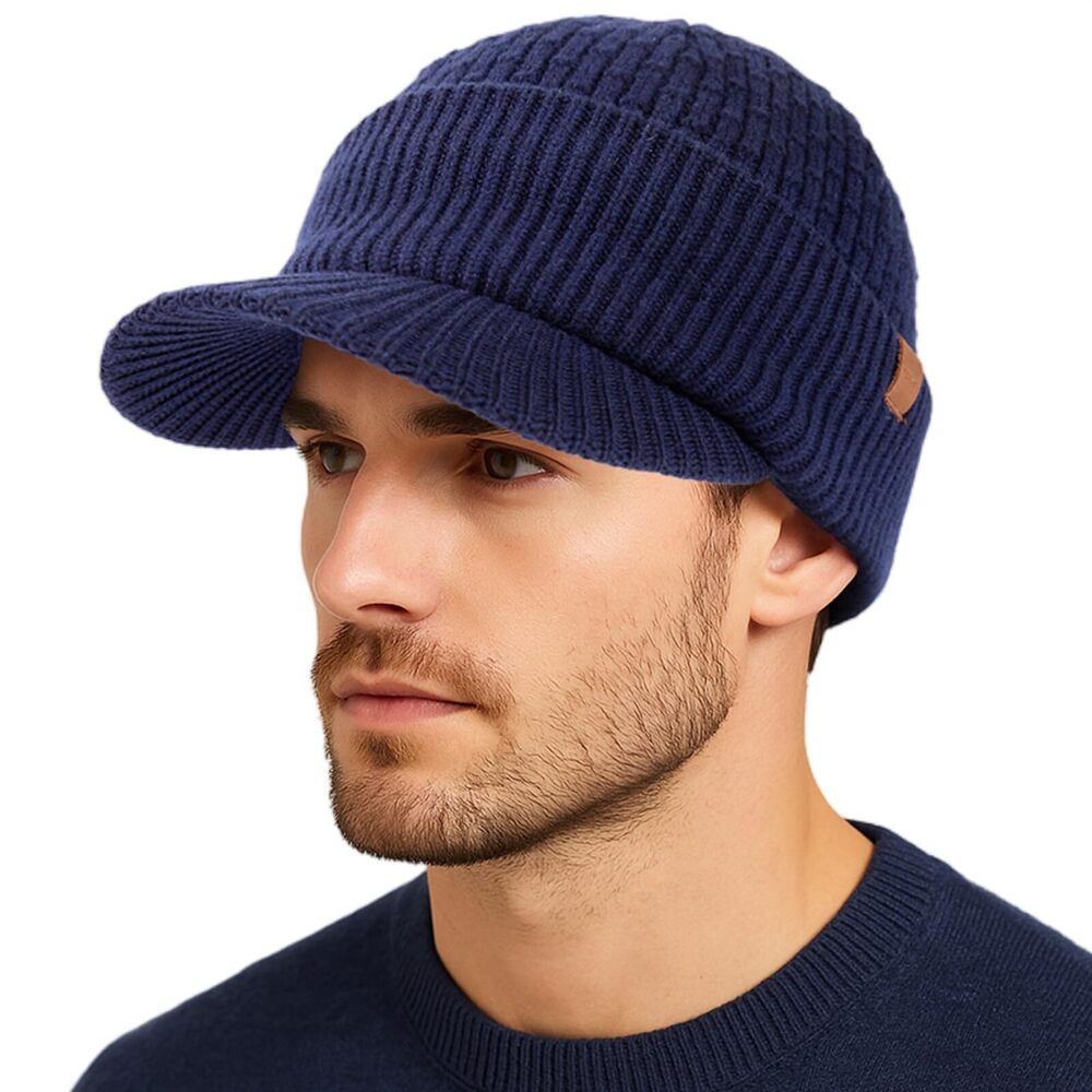 8254 PolarWool 100% Merino Wool Winter Hat Hat with Brim Fleece Lined Knit